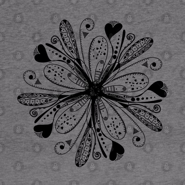 Trendy stylish black color print floral mandala pattern and love symbol - heart. Hand drawn illustration. Posters and Art Prints by Art KateDav